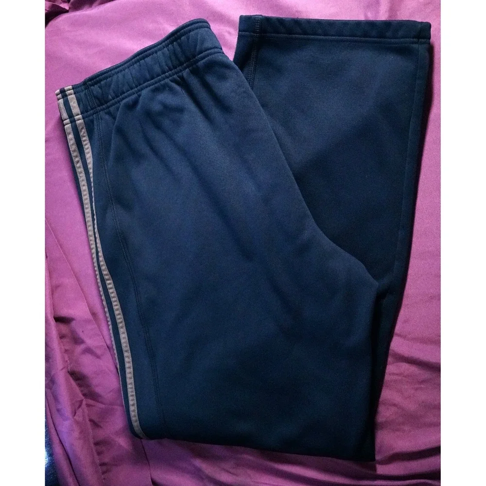 Adidas 2XL Climawarm Track Pants Blue & Gray 3 Stripe Fleece Athletic AV1001